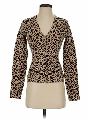 Theory Leopard Print V-Neck Cardigan (size Petite)